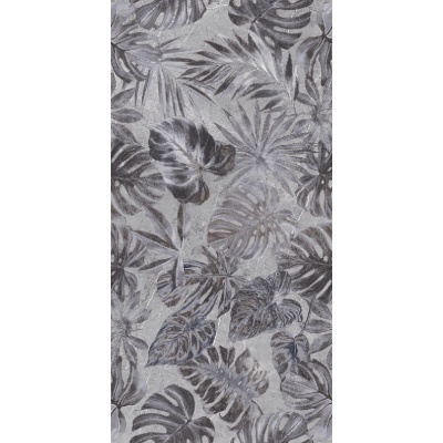 60*120 PALERMO TROPİKAL MOTİF KOYU GRİ