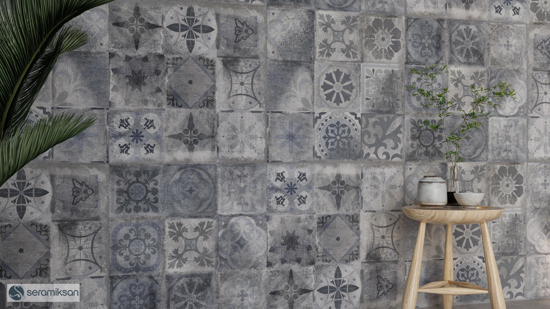 60*60 CITY GRAY PATCHWORK MOTIF